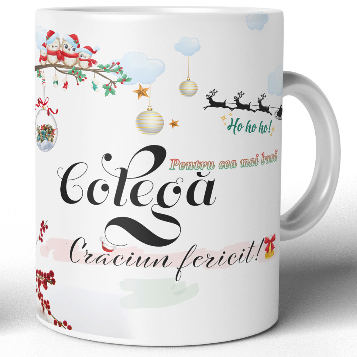 Cana JOYSTOS de Crăciun, ceramica albă, 330ml, mesaj „Pentru cea mai bună iubita, mama, tata etc - Crăciun fericit!”