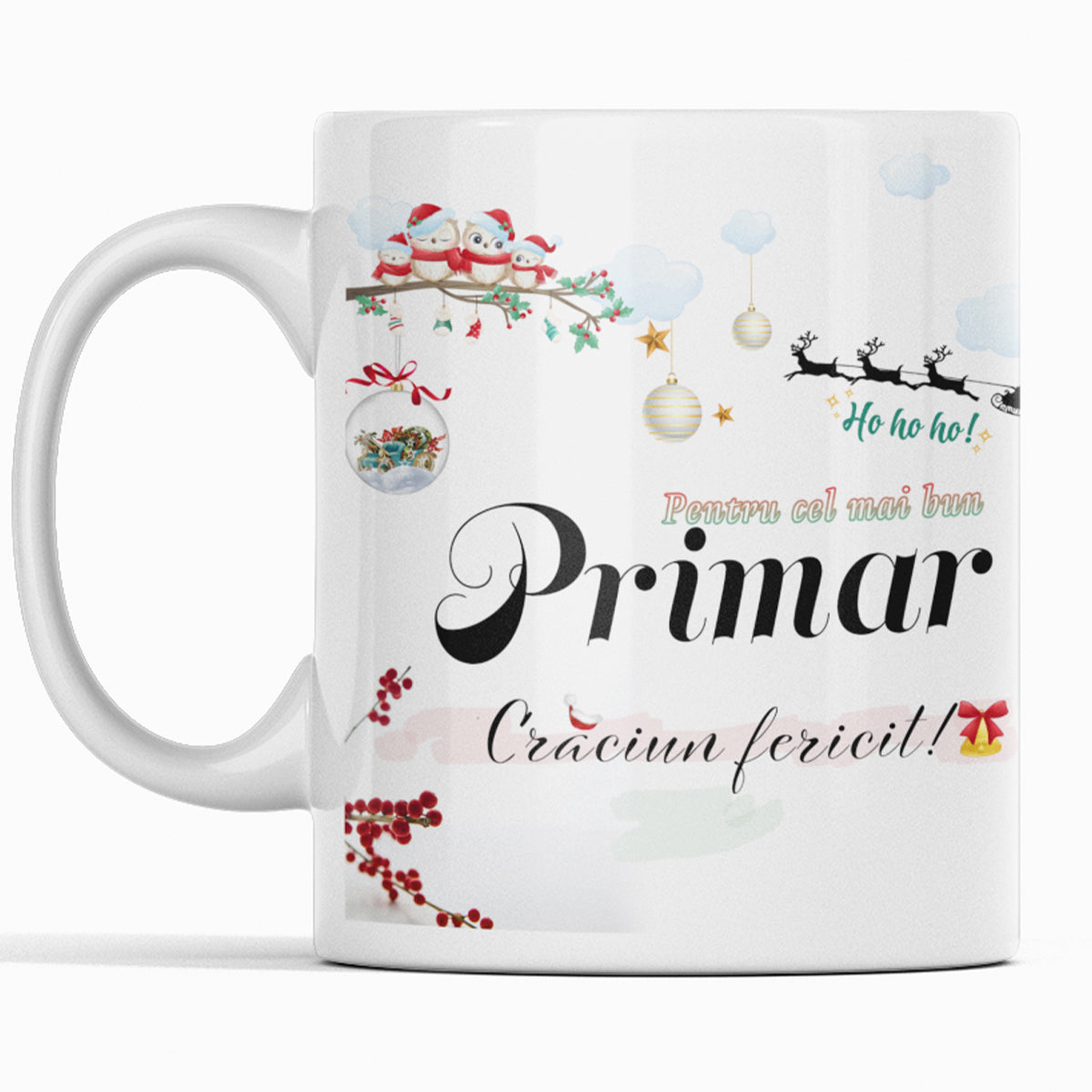 Cana JOYSTOS de Crăciun, ceramica albă, 330ml, mesaj „Pentru cea mai bună iubita, mama, tata etc - Crăciun fericit!”
