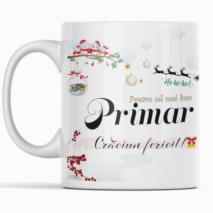 Cana JOYSTOS de Crăciun, ceramica albă, 330ml, mesaj „Pentru cea mai bună iubita, mama, tata etc - Crăciun fericit!”