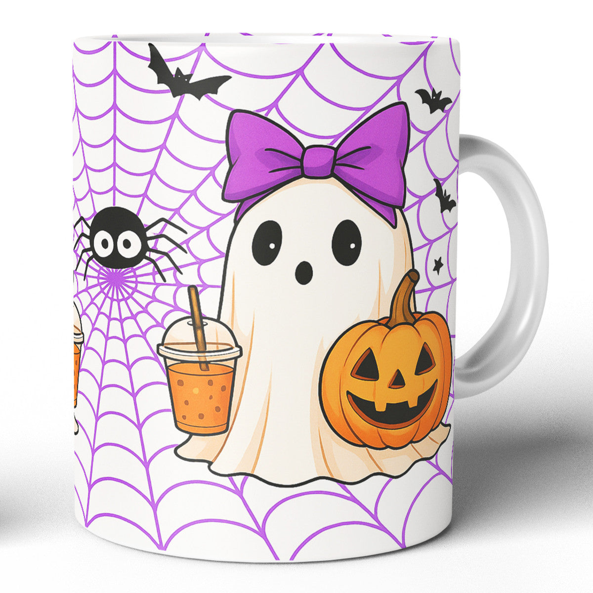 Cana Ceramica Halloween 330ml Joystos – Fantoma Cu Fundita Mov si Dovleac, Design Cute de Toamna