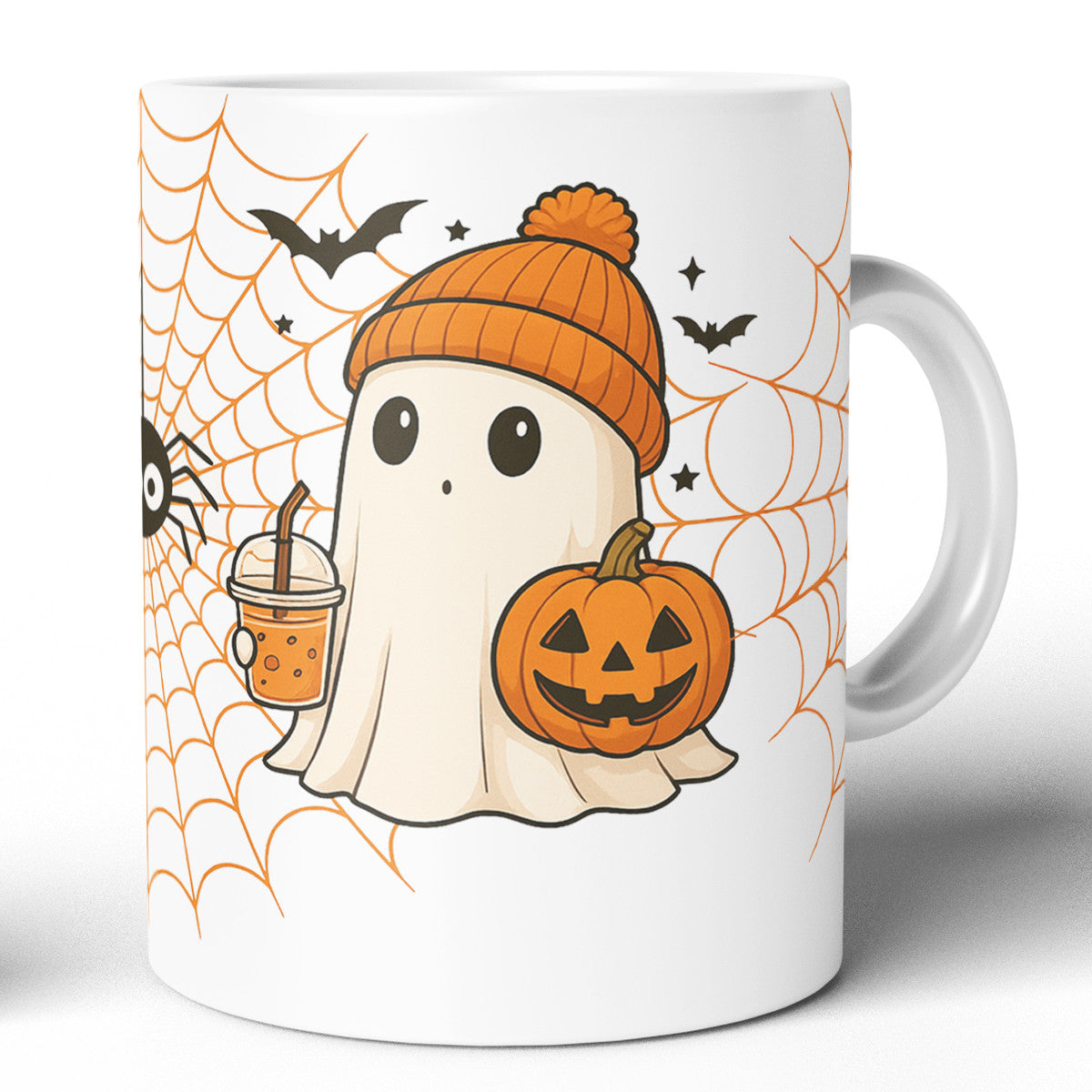 Cana Ceramica Alba Halloween 330ml Joystos – Fantoma Dragalasa cu Dovleac si Bautura, Design de Toamna