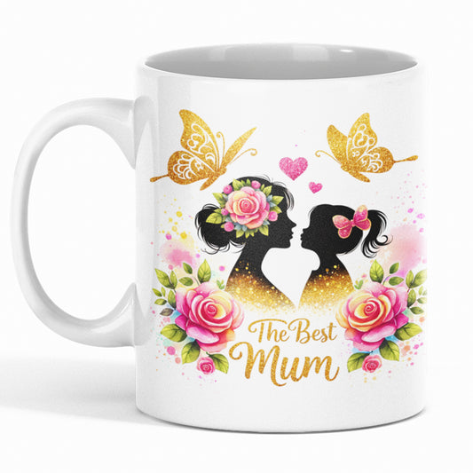 Cana Pentru Mama, ceramica, 330 ml, Personalizata cu flori, Mama si Fiica si textul ”The Best Mom„