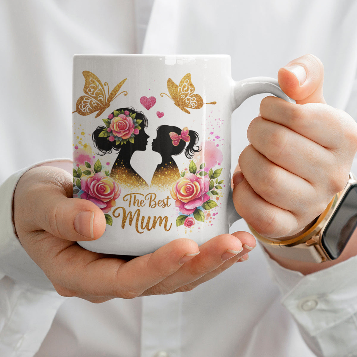 Cana Pentru Mama, ceramica, 330 ml, Personalizata cu flori, Mama si Fiica si textul ”The Best Mom„