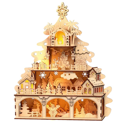 Decor Craciun 3D - Scena de Poveste cu Brad, Mos Craciun, Reni, Casute, Perfect pentru Cadou, Neasamblata