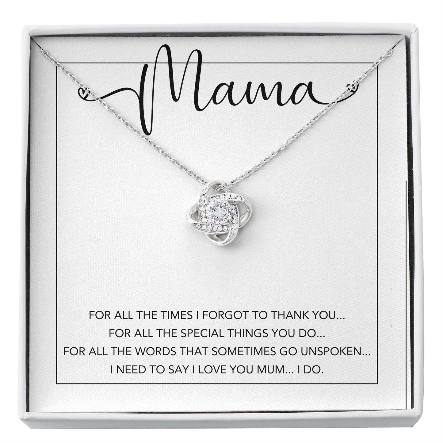 Set Cadou Pentru Mama, Colier Argint 925, cu Pandant Placat cu Aur Alb 14K si card cu Mesajul ”I need to say I love u mum”