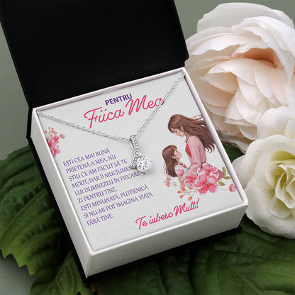 Set Cadou Pentru Fiica De la Mama,  Colier din Argint 925 si Pandant Placat cu Alb 14K, Si Card Cu Mesaj in Cutie `Pentru fiica Mea`