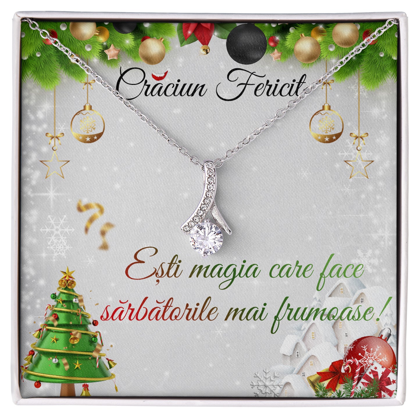 Colier Elegant JOYSTOS din Argint 925 sau Placat cu Aur Alb 18K, 3.1g, Lant Reglabil 40-45cm – Cadou Craciun pentru Mama, Sotie, Iubita, Fiica, Sora sau Nasa – „Esti magia care face sarbatorile mai frumoase”