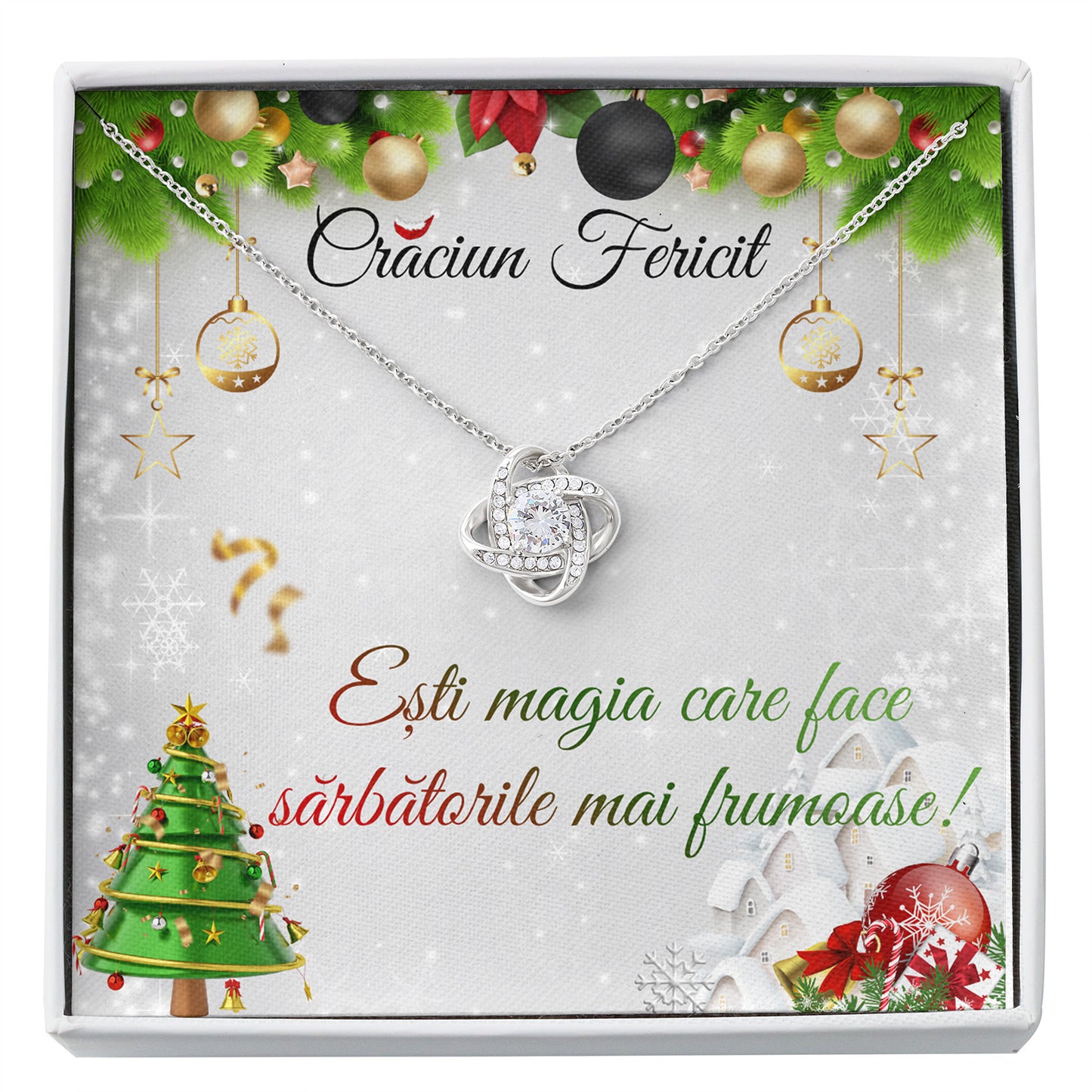 Colier Elegant JOYSTOS din Argint 925 sau Placat cu Aur Alb 18K, 3.1g, Lant Reglabil 40-45cm – Cadou Craciun pentru Mama, Sotie, Iubita, Fiica, Sora sau Nasa – „Esti magia care face sarbatorile mai frumoase”