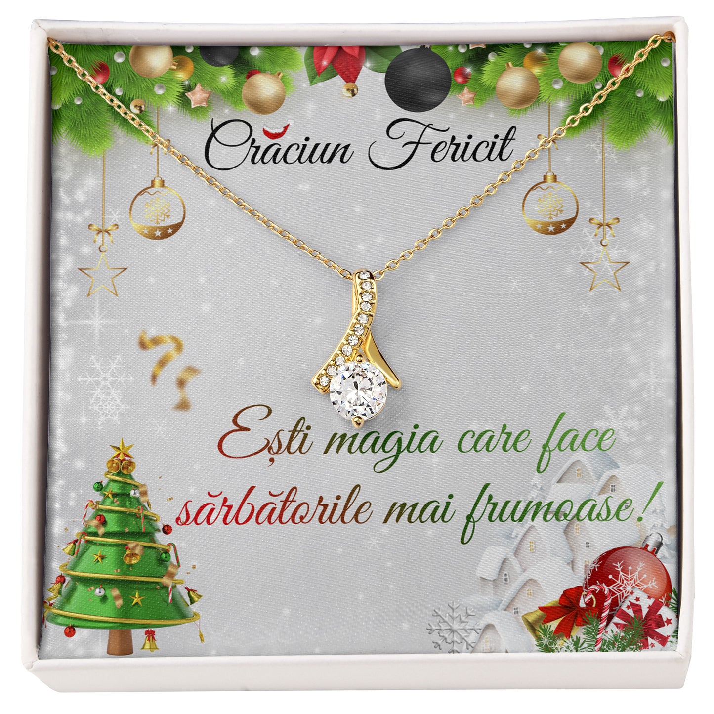 Colier Elegant JOYSTOS din Argint 925 sau Placat cu Aur Alb 18K, 3.1g, Lant Reglabil 40-45cm – Cadou Craciun pentru Mama, Sotie, Iubita, Fiica, Sora sau Nasa – „Esti magia care face sarbatorile mai frumoase”