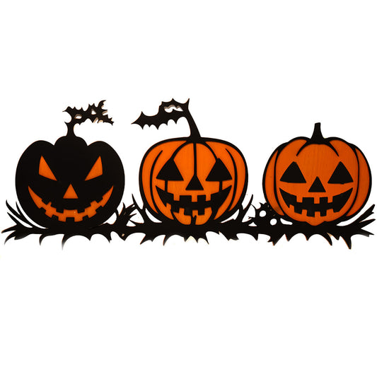Decor Halloween Joystos Dovleci Veseli Din Lemn 55 cm – 2 Straturi Placaj Premium Negru-Portocaliu, Perfect Pentru Usa Sau Perete, Accesoriu Tematic De Sezon