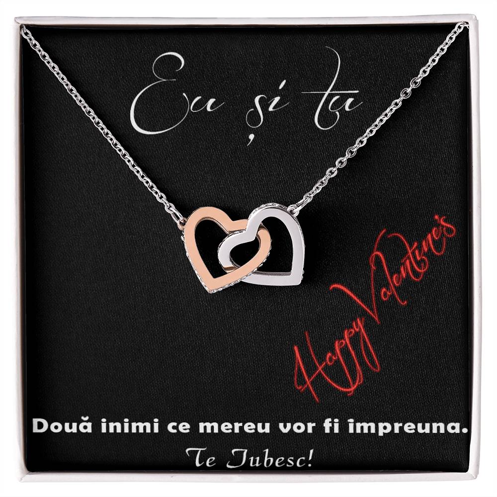 Colier Valentine's cu Pandant Inimi Legate Placate cu Aur Rose 14K