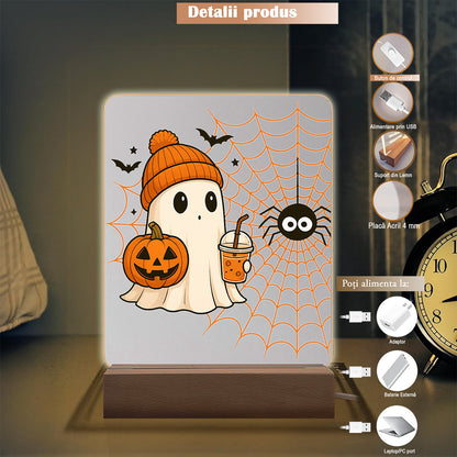 Lampa decorativă acrilică Joystos Halloween, fantomă, dovleac zâmbitor, 15x20x4cm, alimentare USB