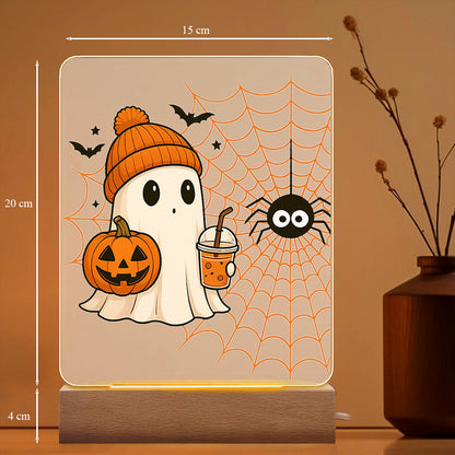Lampa decorativă acrilică Joystos Halloween, fantomă, dovleac zâmbitor, 15x20x4cm, alimentare USB