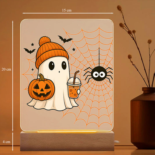 Lampa decorativă acrilică Joystos Halloween, fantomă, dovleac zâmbitor, 15x20x4cm, alimentare USB