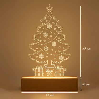 Lampa Decorativa De Craciun Joystos, Brad Din Acril Transparent 4mm Cu Baza Din Lemn, Lumina Calda Uniforma, Ornament Festiv Cu Mesaj Craciun Fericit