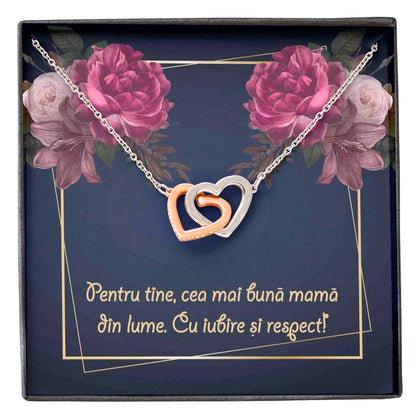 Colier Cu Pandant Nod Placat Cu Aur Alb si Aur Rose, Cadou Pentru Mama, Card Personalizat "Pentru tine, cea mai buna mama din lume"