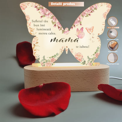 Set Cadou Pentru Mama, Joystos, Lampa din Acril Decorativa, Cadou Special pentru Mama, cu mesaj Personalizat, 15x15 cm