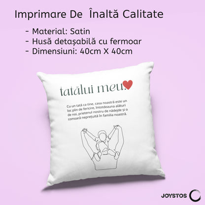 Cadou Pentru Tata, Perna Decorativa Printata Cu Mesaj Pentru TataSi Card Razuibil "Rasul Tau Este Magic"