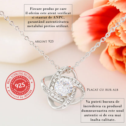 Colier Cu Pandant Nod Placat Cu Aur Alb si Aur Rose, Cadou Pentru Mama, Card Personalizat "Pentru tine, cea mai buna mama din lume"