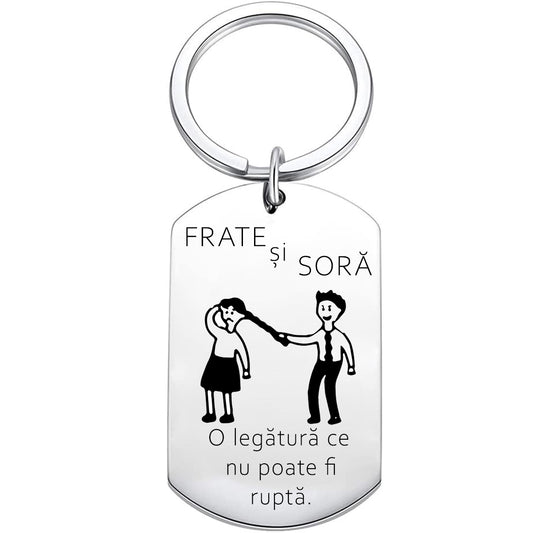 Breloc Otel Inoxidabil, Pentru Frate/Sora, Military Tag Gravat cu text ”Frate si Sora, O legatura ce nimic nu o poate rupe”