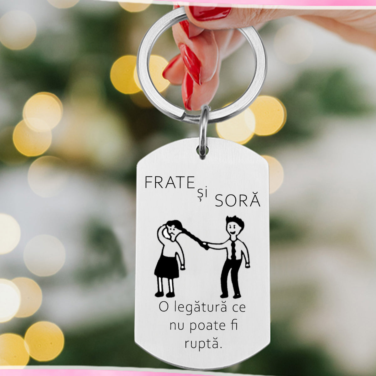 Breloc Otel Inoxidabil, Pentru Frate/Sora, Military Tag Gravat cu text ”Frate si Sora, O legatura ce nimic nu o poate rupe”