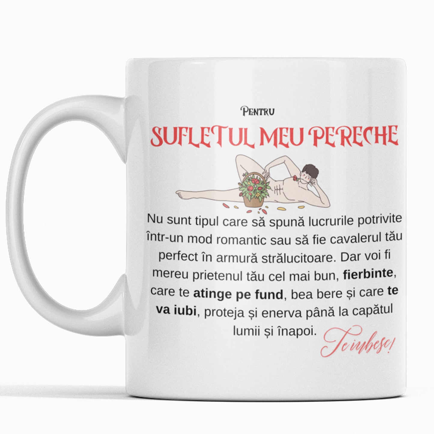 Set Cadou Pentru Iubita / Sotie, Joystos, Cana Ceramica, Alba, 330 ml, Amuzanta + Card Razuibil Romantic