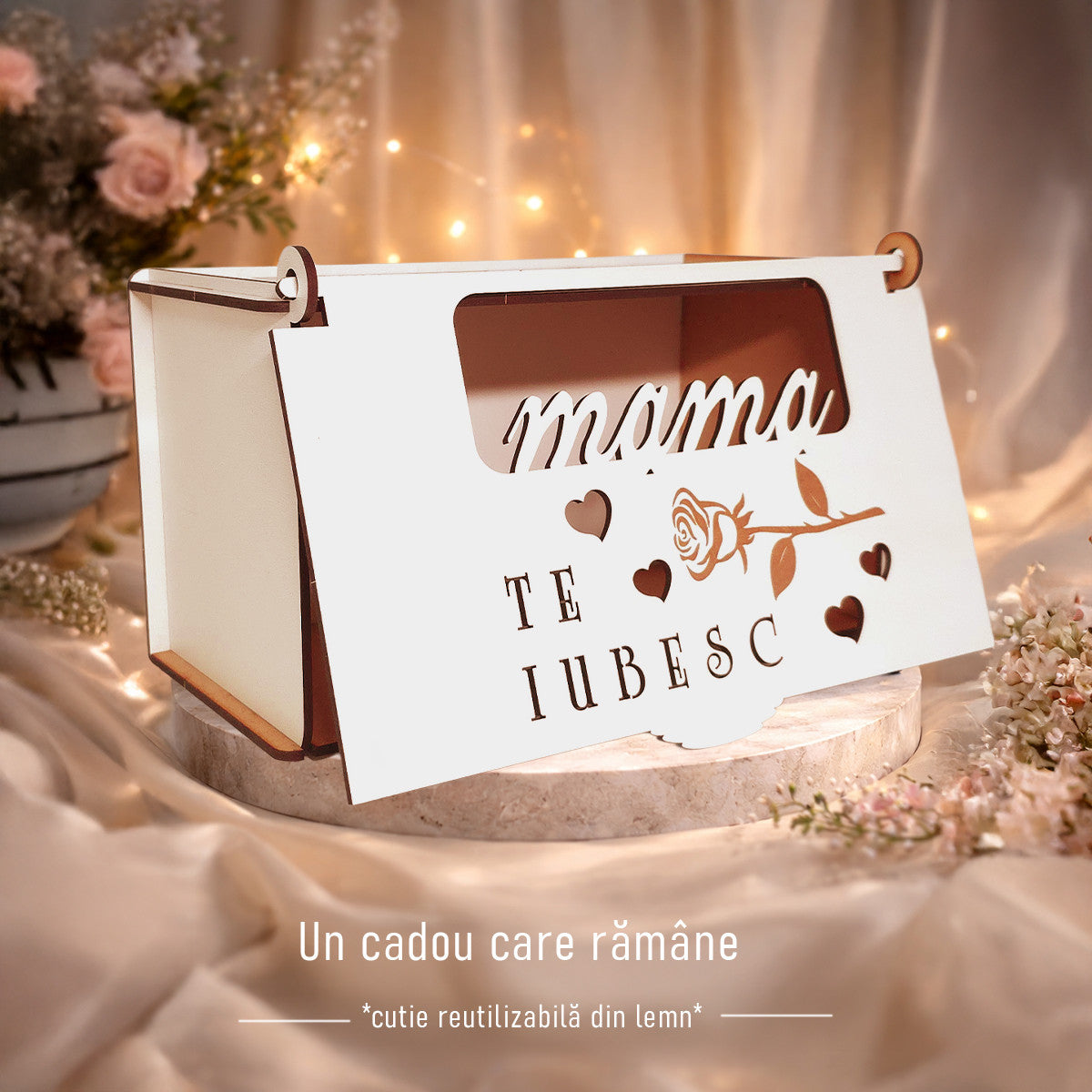 Set Cadou Mama JOYSTOS – Colier Argint 925 Cruciulita, Cutie Lemn „Te Iubesc”, Cana cu mesaj Mama, Lumanare Parfumata, Ciocolata – Cadou Emotional pentru Mama