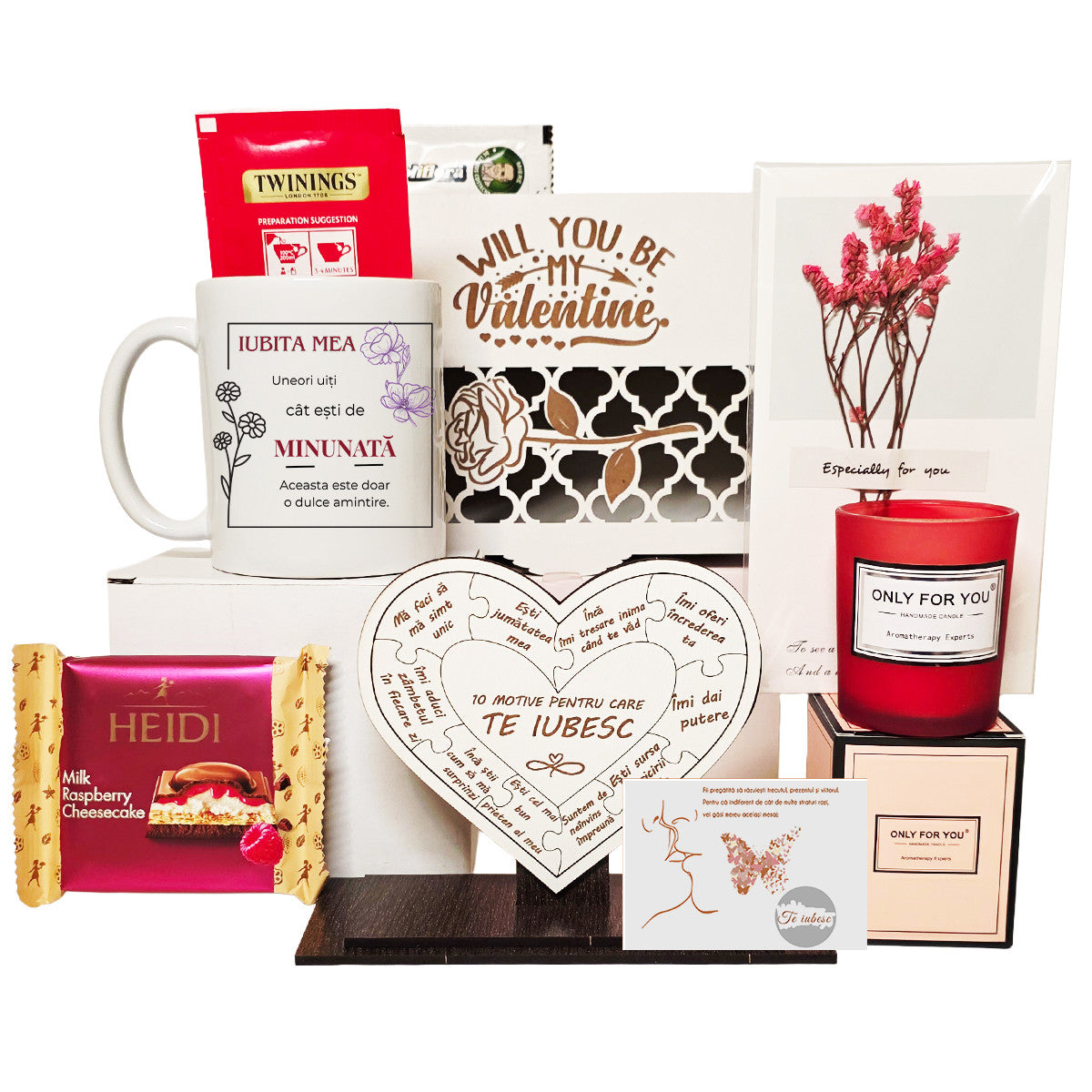 Set Cadou Femei Premium 9 Piese, JOYSTOS, – Colier Argint 925 cu Pandant Placat Aur Alb si Aur Rose 18K, Cana Personalizata, Lumanare Parfumata, Cadou Romantic pentru Iubita, Valentine’s Day / Aniversare