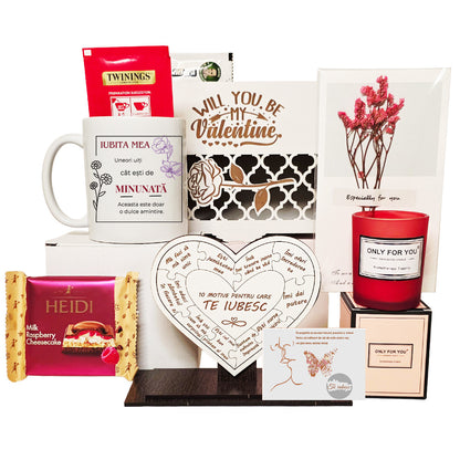 Set Cadou Femei Premium 9 Piese, JOYSTOS, – Colier Argint 925 cu Pandant Placat Aur Alb si Aur Rose 18K, Cana Personalizata, Lumanare Parfumata, Cadou Romantic pentru Iubita, Valentine’s Day / Aniversare