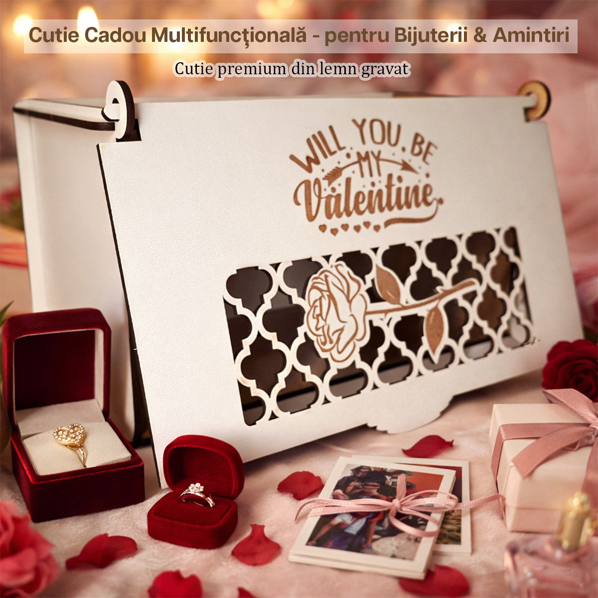 Set Cadou Femei Premium 9 Piese, JOYSTOS, – Colier Argint 925 cu Pandant Placat Aur Alb si Aur Rose 18K, Cana Personalizata, Lumanare Parfumata, Cadou Romantic pentru Iubita, Valentine’s Day / Aniversare