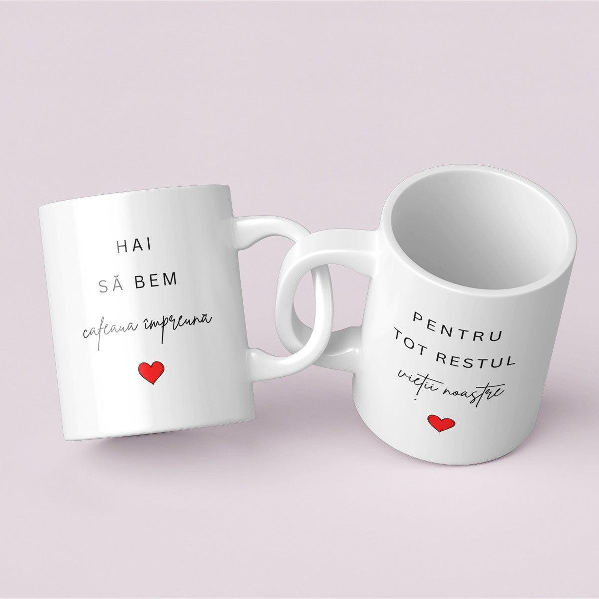 Set Cadou Pentru Iubita/Iubit, JOYSTOS, 2 Cani Ceramica, Albe, 330 ml, Cu Mesajul ”Hai sa bem cafeaua impreuna / Pentru tot restul vietii noastre”