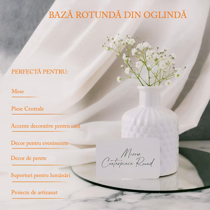 Set 12 Oglinzi Decorative pentru mese, Grosime 2 mm, Oglinzi Rotunde de 250 mm pentru piese centrale – Ideal pentru Decor de Nunta, Botez, Petreceri si Craciun