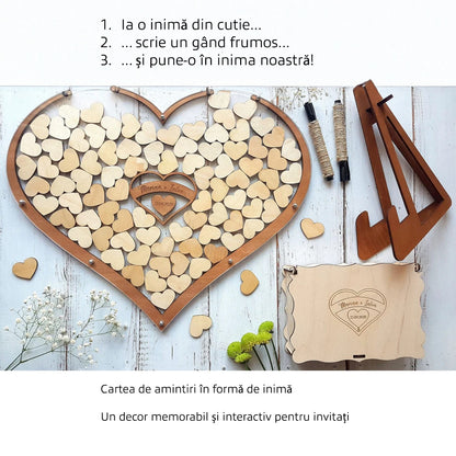 Tablou de amintiri în formă de inimă – guestbook alternativ din lemn și acril