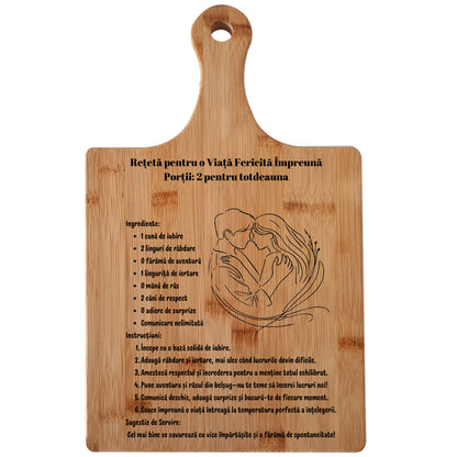 Tocator Personalizat din Bambus, Gravat Pentru Cupluri, 24x27 cm, Cadou De Casa Noua, Cadou De Nunta