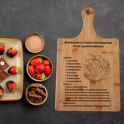 Tocator Personalizat din Bambus, Gravat Pentru Cupluri, 24x27 cm, Cadou De Casa Noua, Cadou De Nunta