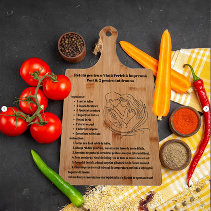 Tocator Personalizat din Bambus, Gravat Pentru Cupluri, 24x27 cm, Cadou De Casa Noua, Cadou De Nunta