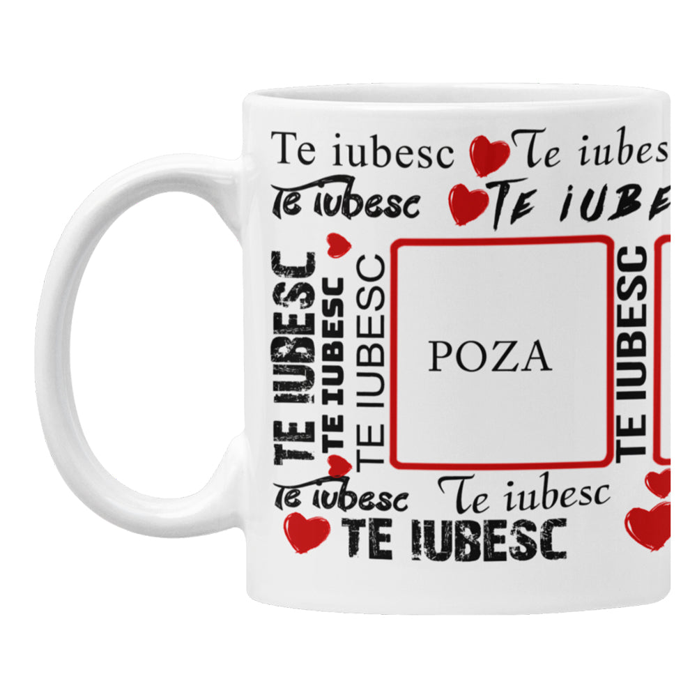 Cana Ceramica, 330 ml, Personalizata cu pozele tale preferate si Mesaj "Te iubesc" - Alexia Gifts