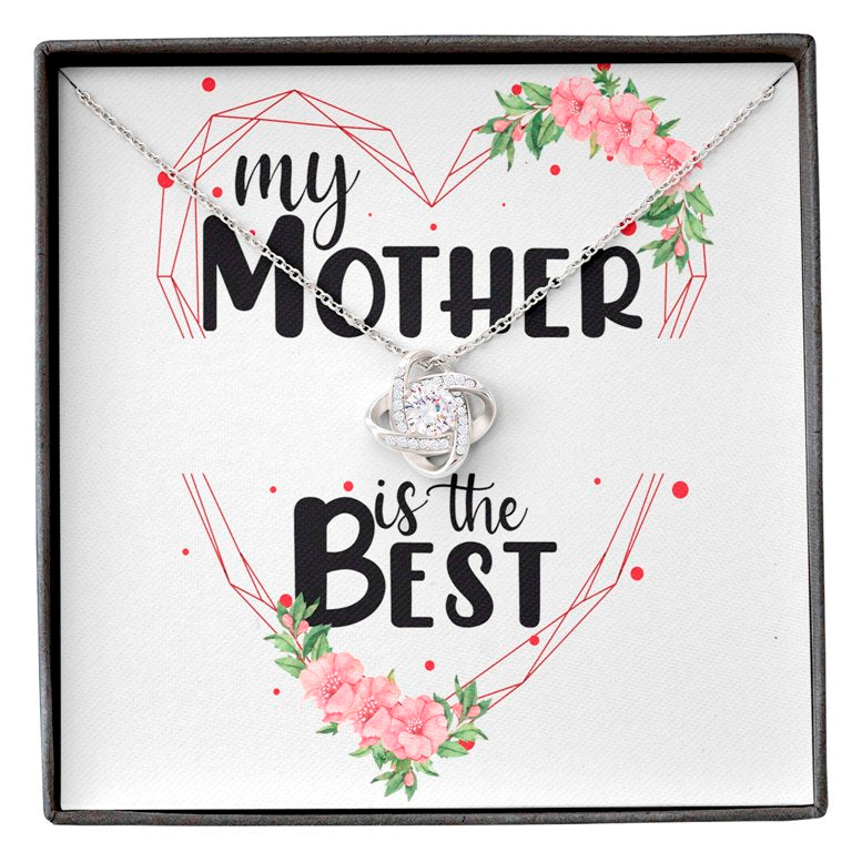 Colier Cu Pandant Nod Placat Cu Aur Alb si Aur Rose, Cadou Pentru Mama, Card Personalizat "My mother is the best"