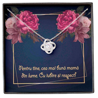 Colier Cu Pandant Nod Placat Cu Aur Alb si Aur Rose, Cadou Pentru Mama, Card Personalizat "Pentru tine, cea mai buna mama din lume"