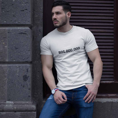 Tricou Alb, Bumbac 100%, 160 g/mp, 1.	"BO$.000.000": Un tricou personalizat cu un cuvânt puternic și ambițios