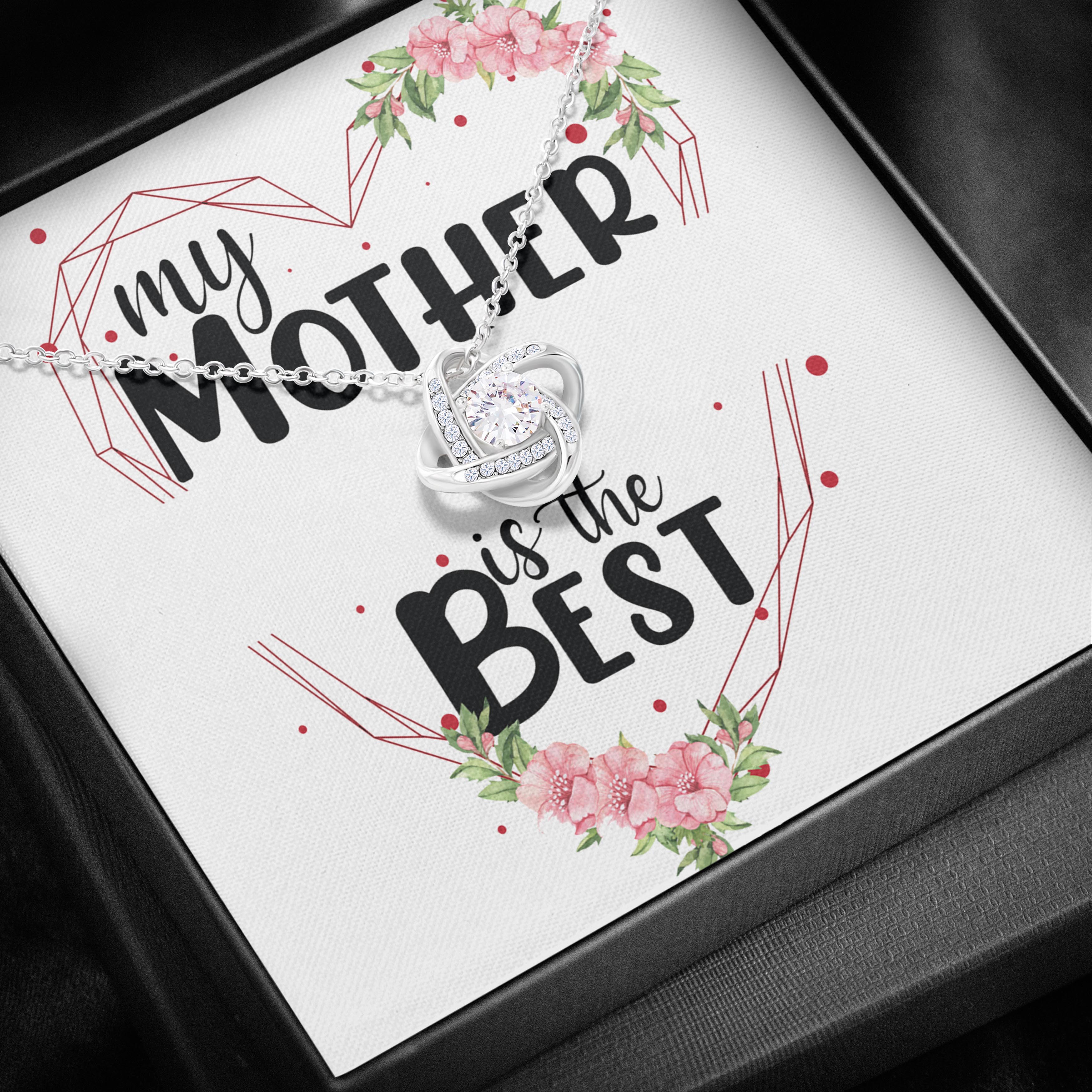 Colier Cu Pandant Nod Placat Cu Aur Alb si Aur Rose, Cadou Pentru Mama, Card Personalizat "My mother is the best"