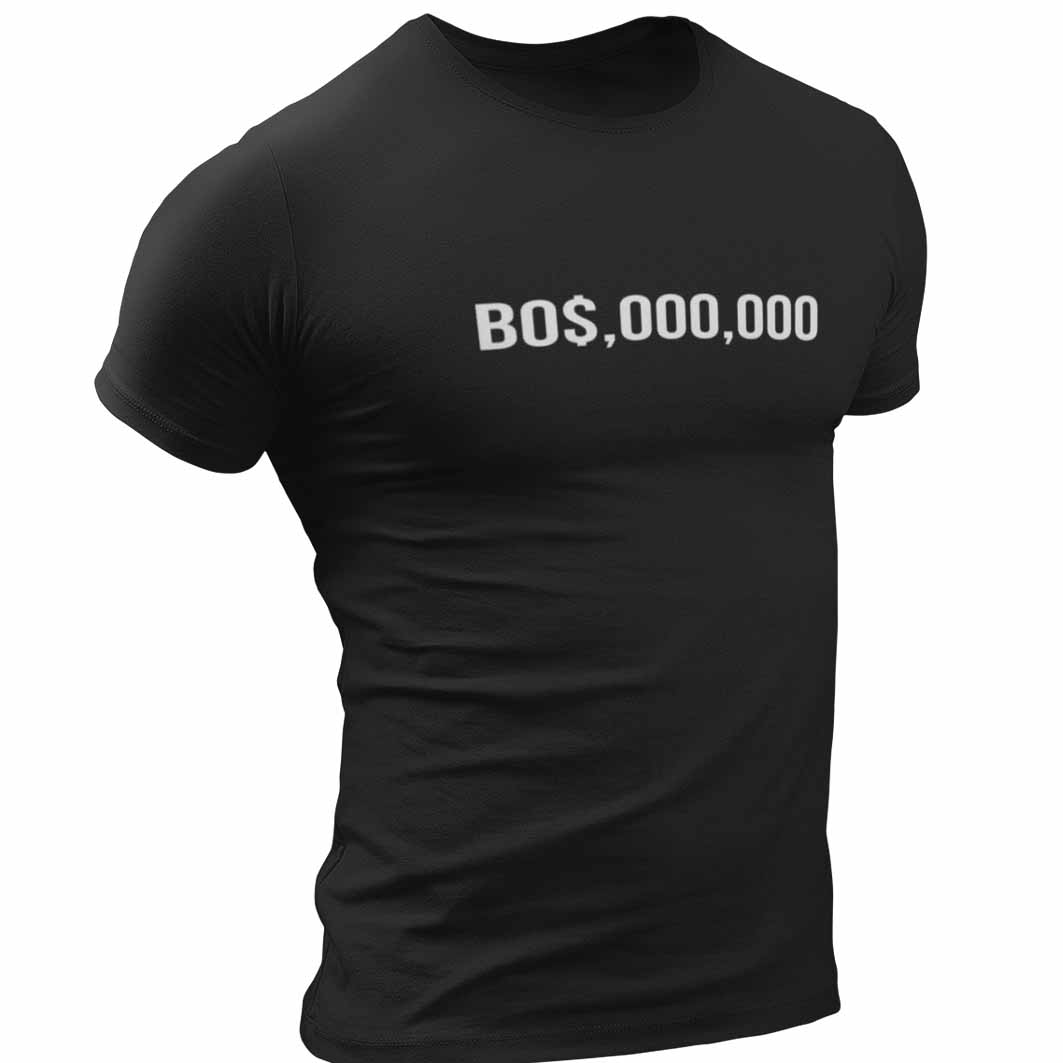 Tricou Negru, Bumbac 100%, 160 g/mp, 1.	"BO$.000.000": Un tricou personalizat cu un cuvânt puternic și ambițios