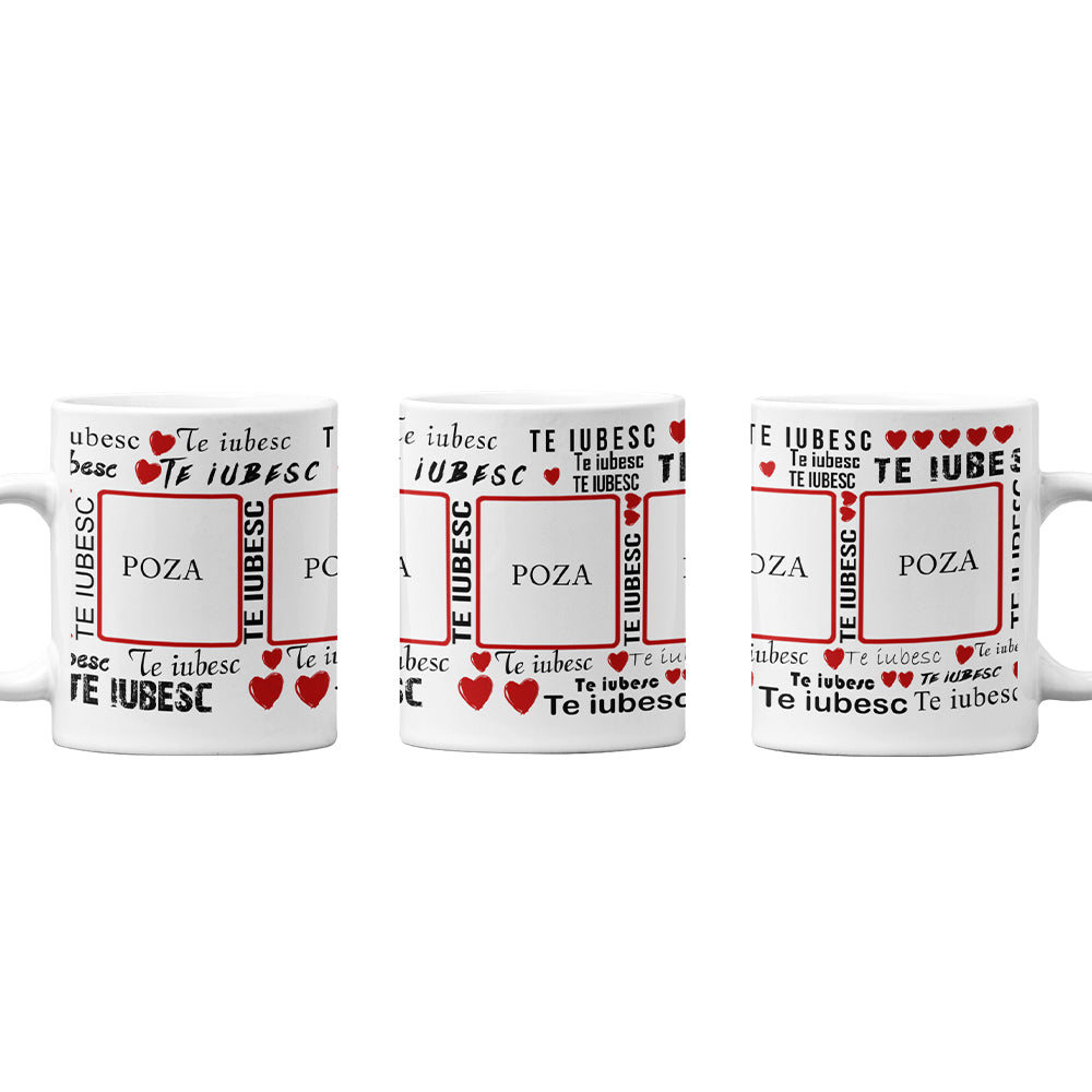 Cana Ceramica, 330 ml, Personalizata cu pozele tale preferate si Mesaj "Te iubesc" - Alexia Gifts