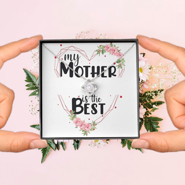 Colier Cu Pandant Nod Placat Cu Aur Alb si Aur Rose, Cadou Pentru Mama, Card Personalizat "My mother is the best"