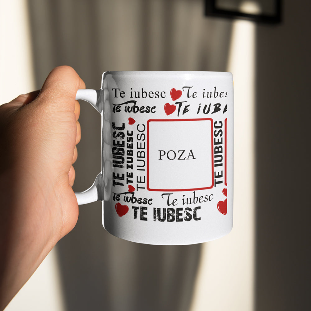 Cana Ceramica, 330 ml, Personalizata cu pozele tale preferate si Mesaj "Te iubesc" - Alexia Gifts