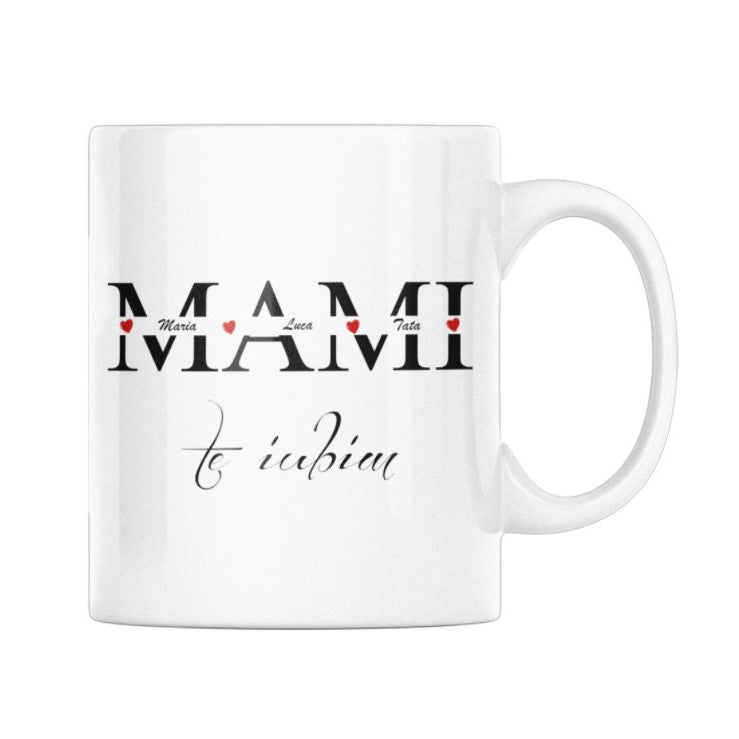 Cana ceramica, Personalizata cu text Mami te iubim si numele alese de tine - Alexia Gifts