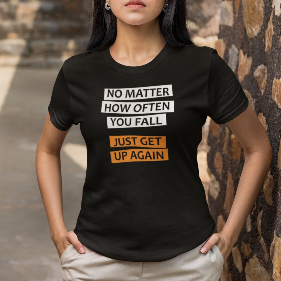 Tricou UNISEX, Joystos, Personalizat cu Mesaj Motivational "No Matter How Often You Fall", Negru, 100% bumbac