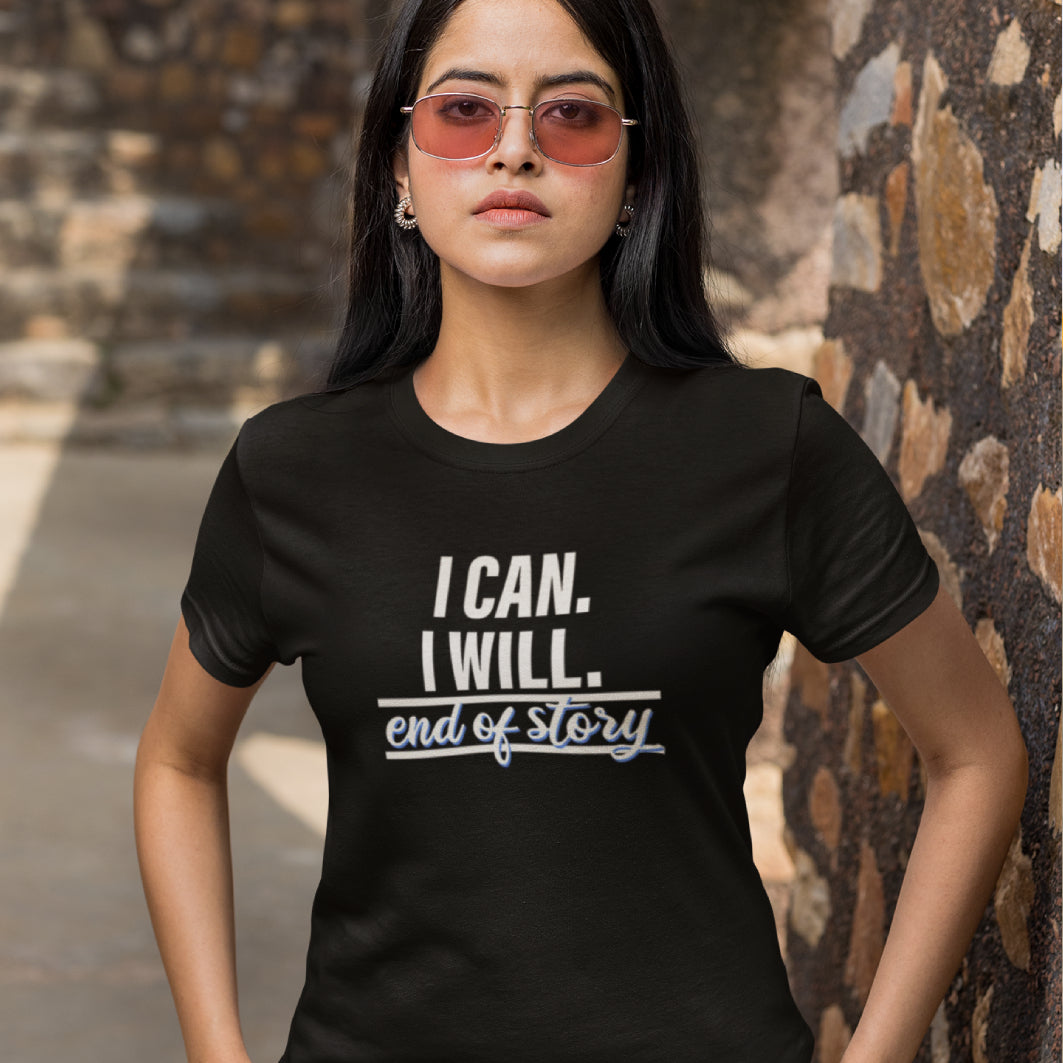 Tricou UNISEX, Joystos, Personalizat cu Mesaj Motivational "I Can. I Will.", Negru, 100% bumbac, 165g/mp