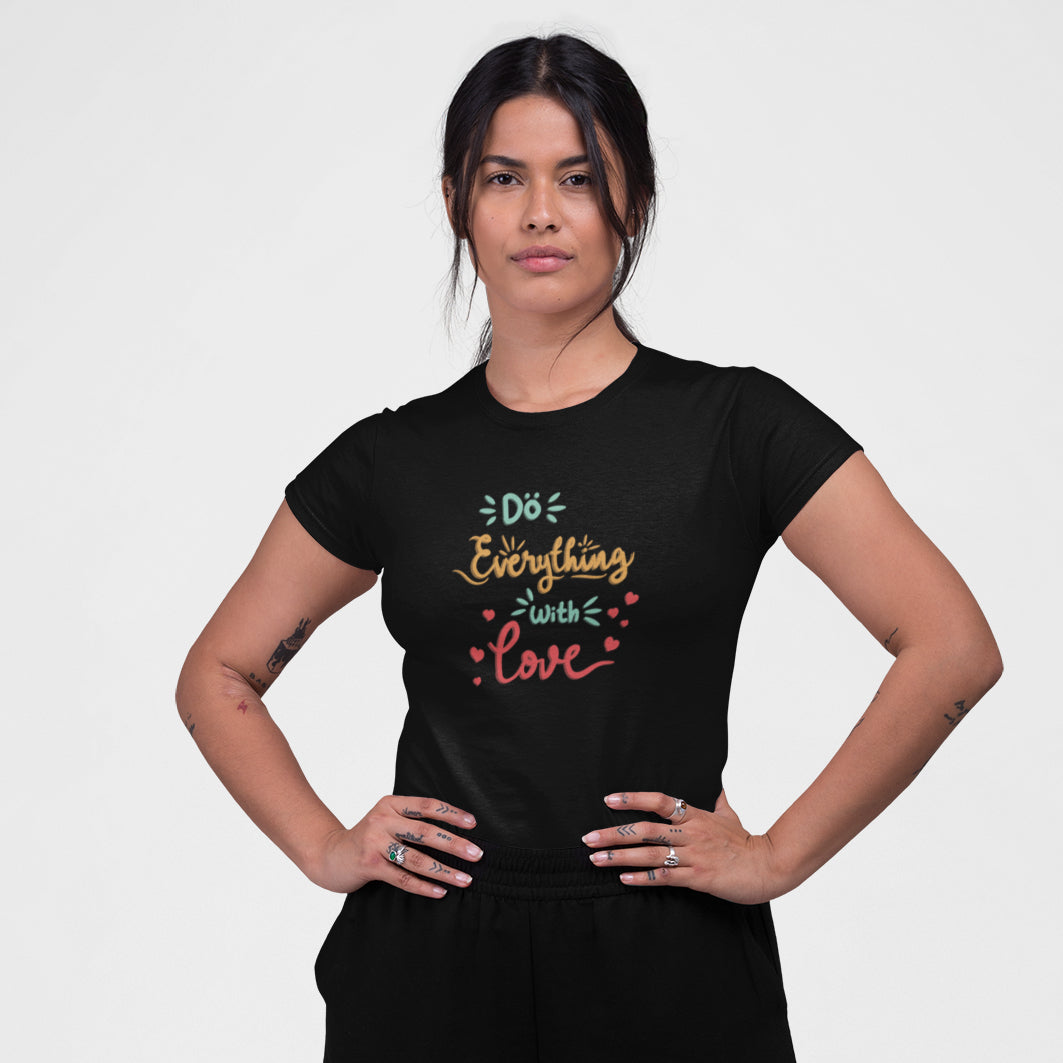 Cadou. Tricou UNISEX Personalizat Cu Mesaj "Do Everything With Love", JOYSTOS, Negru 100% Bumbac