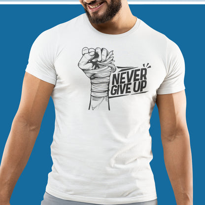 Cadou. Tricou UNISEX Personalizat Cu Mesaj "Never Give Up", JOYSTOS, Negru 100% Bumbac